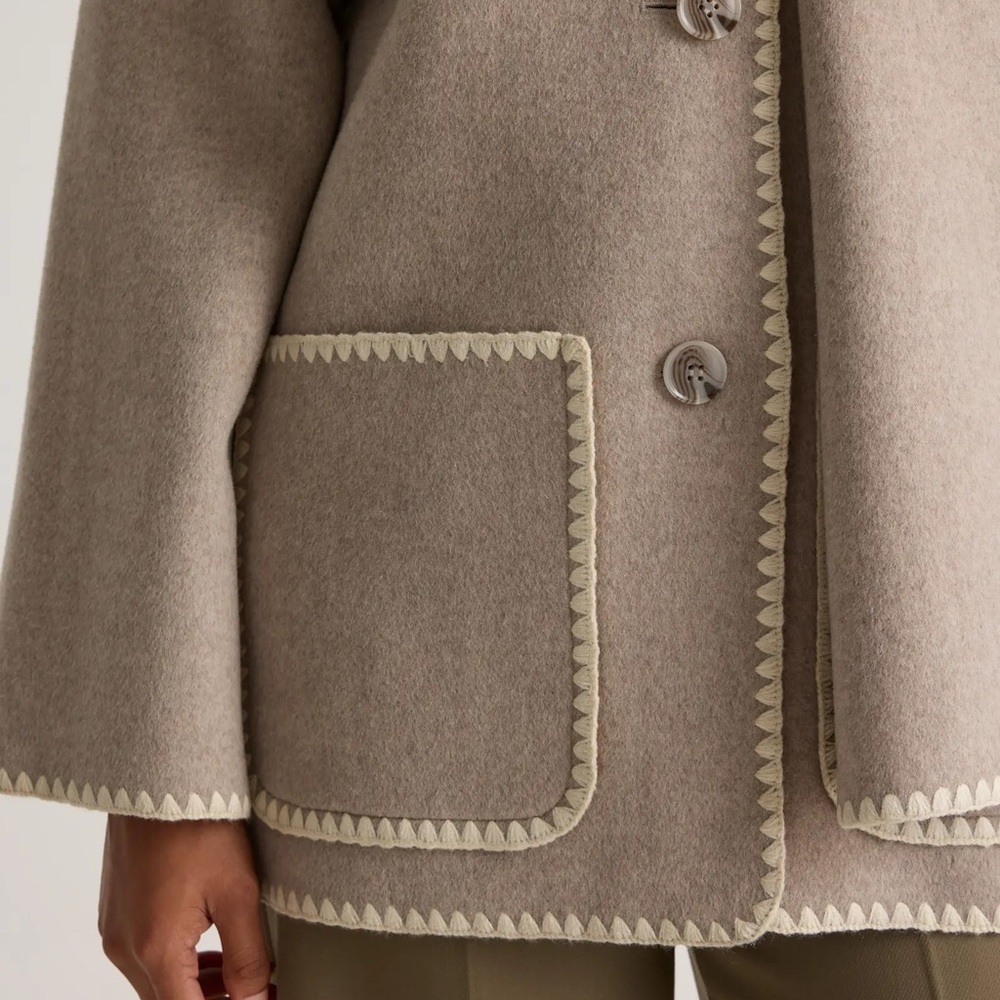 NWT Quince Double-Faced Merino Wool Scarf Coat in Oat color size Large - Picture 12 of 14